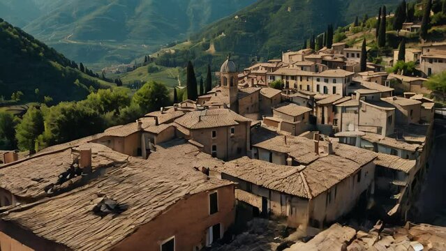 A small town with a lot of houses and a church