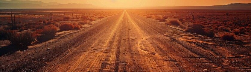 Rustic desert road, journey at dusk, long shadows, adventure awaits , no grunge, splash, dust - obrazy, fototapety, plakaty