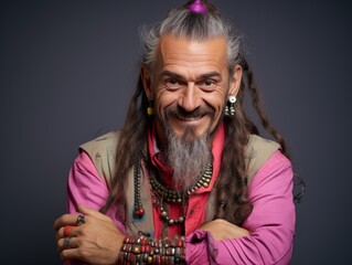 Man With Long Hair and Pink Shirt