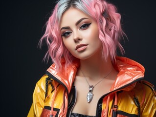 Woman With Pink Hair in Yellow Jacket