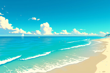 Summer seaside travel vacation illustration background, Beginning of Summer solar term natural scenery seaside vacation activities