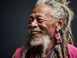 Elderly Man With Dreadlocks and Pink Shirt