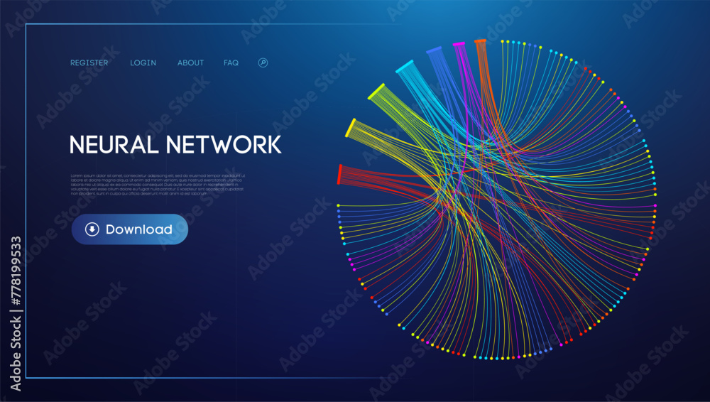 Poster neural network lines digital technology background. big data and data science