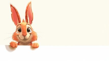 Cartoon Orange Rabbit Full of Joy and Playfulness, Copy Space