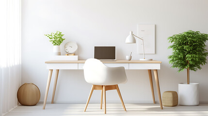 Bright workspace with a minimalist desk in Scandinavian style.