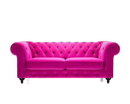 Elegant pink velvet chesterfield sofa isolated on white background 3d rendering