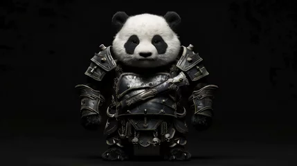 Wandaufkleber panda wearing a knight outfit from china on a black background. © Syukra