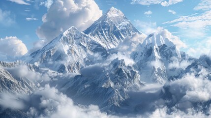 Virtual Trekking: 3D Himalayan Mountainscape with Everest Base Camp. - obrazy, fototapety, plakaty