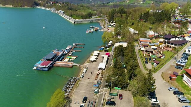 White Fleet Harbor In Solina Aerial View Bieszczady Mountains Poland