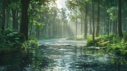 Immersive Virtual Forest Landscape for Relaxation Apps. - obrazy, fototapety, plakaty