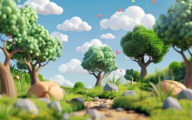 3D design, natural cartoon background
