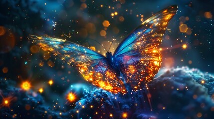 A cosmic butterfly emerging from a supernova its wings spreading wide to embrace the newly formed stars a symbol of rebirth and beauty - obrazy, fototapety, plakaty