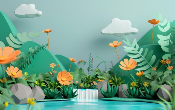 3D design, natural cartoon background