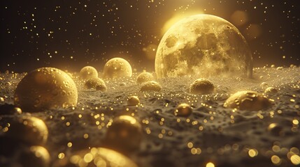 A surreal illustration of the moon transformed into a giant gold bar its surface etched with craters and valleys shining brightly among the stars - obrazy, fototapety, plakaty