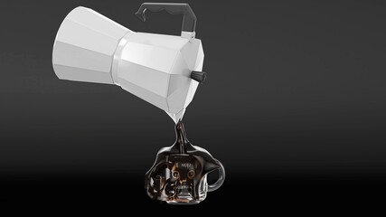 A cup of coffee with tired eyes drawn and the words "I need coffee", Rendering 3d, Illustration 3d