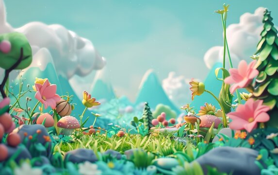 3D design, natural cartoon background