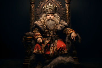 Obraz premium dwarf in his thrown, king dwarf, fantasy style dwarf sitting on his throne