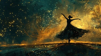 Fototapeta na wymiar Ballet in the cosmos where celestial art style meets the elegance of dance under starlight
