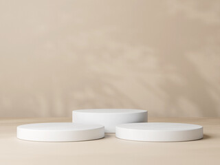 Set of cylinder pedestal podium display, Empty room background. Abstract modern rendering 3d shape for products display presentation.