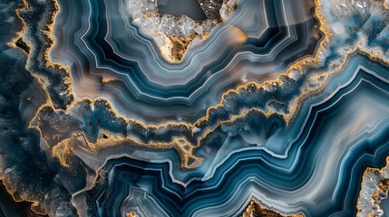 Elegant swirls of blue and gold agate the richness of the gold powder accentuating the depth of blue with ample copy space - obrazy, fototapety, plakaty