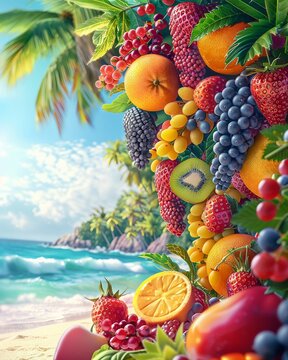 A vibrant tropical fruit festival poster