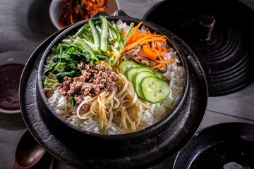 Exquisite Bi Bim Bap: Authentic Korean Cuisine, 4K Ultra HD, Bursting with Colorful Vegetables