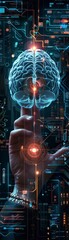 Neuroprosthetic devices for restoring sensory function, Brain Computer Interface Technology concept, futuristic background - obrazy, fototapety, plakaty