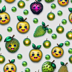 Seamless pattern of kawaii fruits. illustration.