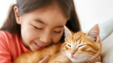 Furry Love, From Stray to Forever Home, Happy Young Girl with Her Newly Adopted Kitten, Generative AI