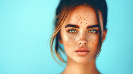 Unique Beauty, Radiant and Freckled, Portrait of a Stunning Freckled Young Woman, Generative AI