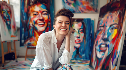 Talented Painter, From Canvas to Reality, A Portrait of a Young Woman Artist in Her Studio, Generative AI