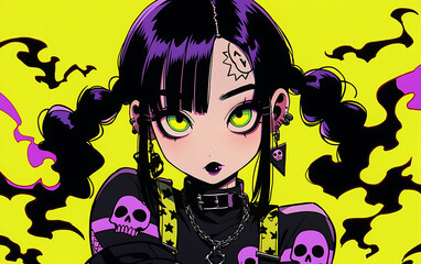 Naklejka na ściany i meble Cyberpunk anime girl Crazy zombie woman digital painting. demon woman evil dark Halloween theme. generative ai 