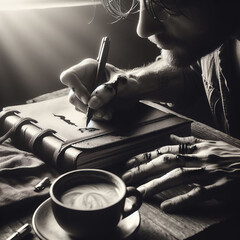 person writing on a diary - obrazy, fototapety, plakaty