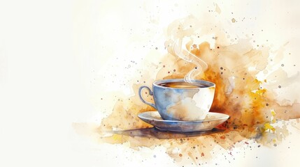 Fototapeta premium Cozy Watercolor Caf Scene with Steaming Hot Beverage