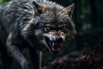 Fototapeta premium Wolf, mad wolf photo, wolf looking at you, wild agry wolf