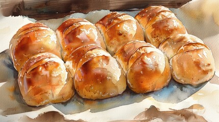 Freshly Baked Artisanal Bread Rolls with Inviting Golden Tops and Soft Shadows