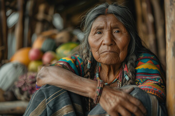 Elderly Indigenous Woman with Traditional Attire.