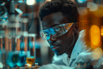 Scientist in Lab with Protective Eyewear.