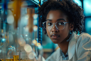 Young Female Scientist Analyzing Samples in Lab.