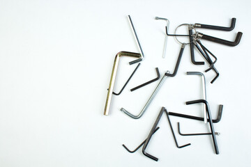hex key on white background. Tools. Top view.