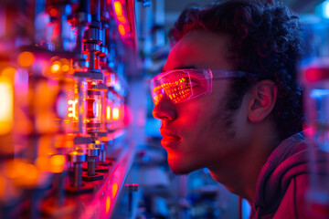 Male Researcher Studying Reactions in Modern Lab.
