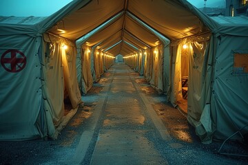 Emergency Refugee Shelter Photo of temporary shelters providing refuge to displaced individuals in an emergency