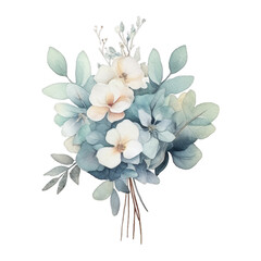 Illustration watercolor Bouquet of flowers and foliage on transparent background with png file. Cut out background.