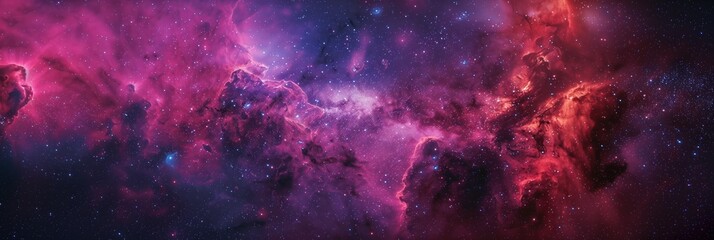 An artistic take on a nebula, with a vivid palette of pink, purple, and blue hues, giving the impression of a distant, starry galaxy. - obrazy, fototapety, plakaty