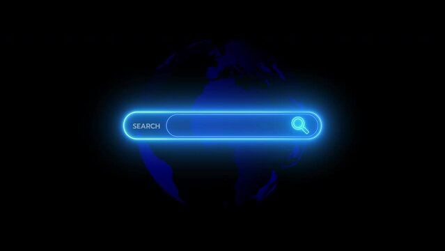 SEO search engine optimization concept. Marketing ranking traffic website, internet technology for business company. Animation of search bar with world global icon isolated on transparent background.