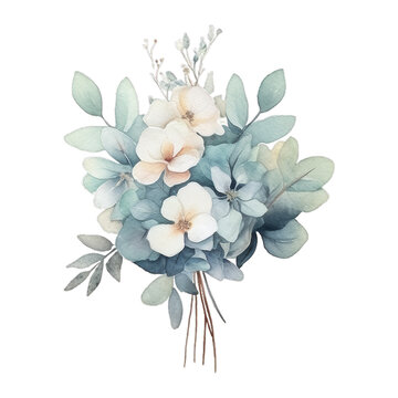 Illustration watercolor Bouquet of flowers and foliage on transparent background with png file. Cut out background.
