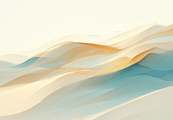 illustration of sand dunes and sea, soft lines and shapes