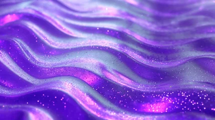 Fotobehang Wavy purple landscape with glitter-like speckles, evoking a sense of a fantasy terrain under a night sky, filled with sparkling stars. © Anton Moskovchenko
