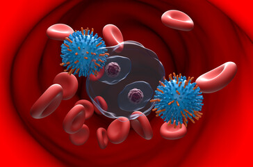CAR T cell therapy in Hodgkin lymphoma (HL) - section view 3d illustration - obrazy, fototapety, plakaty