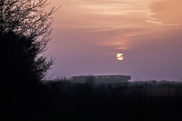 Beautiful sunset in early spring. Selective focus.